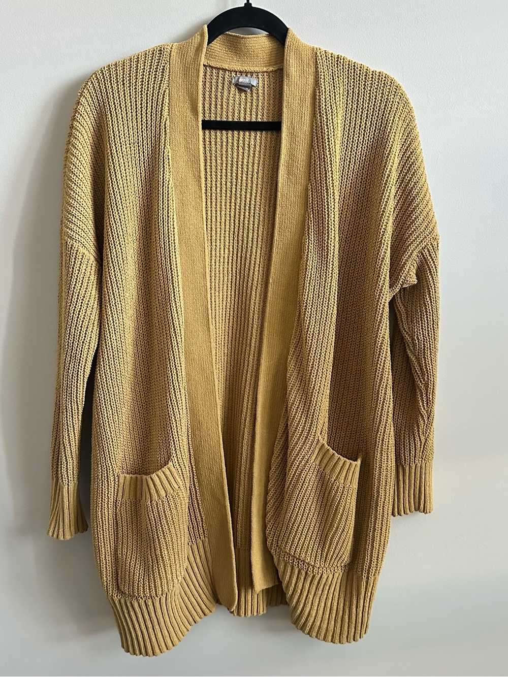 Aerie Open-Front Dark Yellow Oversized Knit Cardigan Sweater